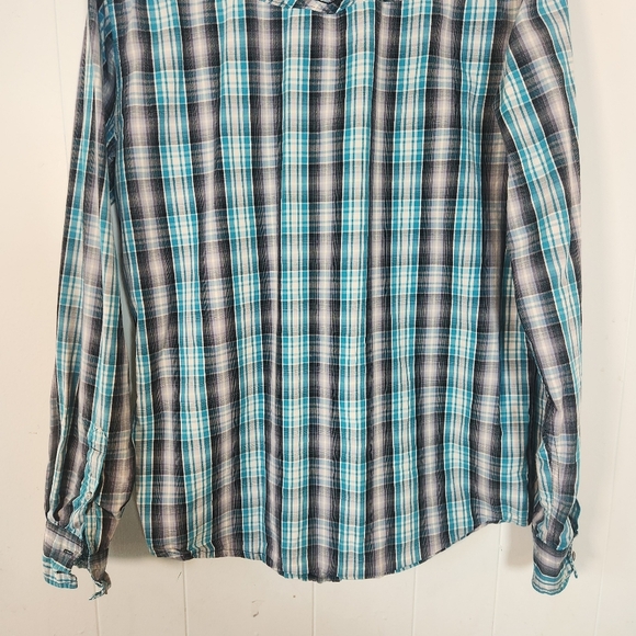 Cody James Saddle Ranch Turquoise Gray Plaid Button Down Size Large - Picture 7 of 16